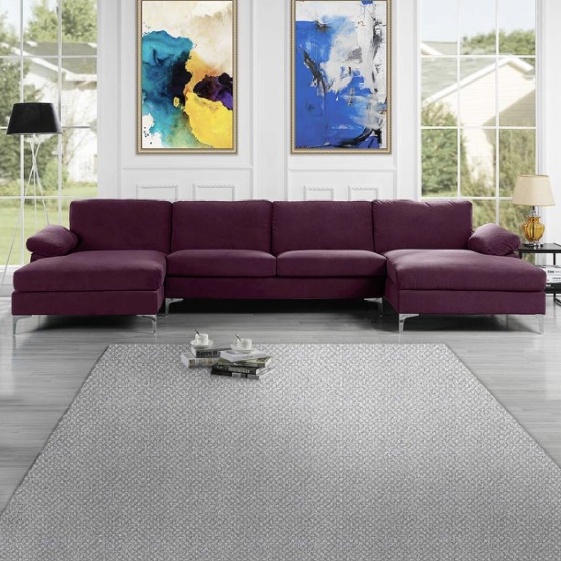 The extra-long purple couch