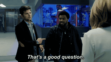 Adam Scott points at Craig Robinson and says, &quot;That&#x27;s a good question&quot;