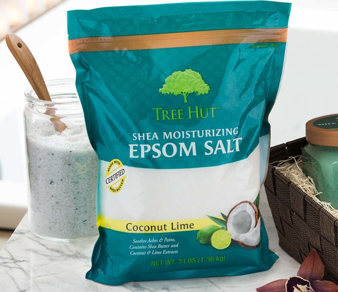 A bag of the Tree Hut Shea Moisturizing Epsom Salt.