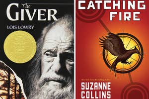 "The Giver" book is on the right with "Catching Fire" on the right