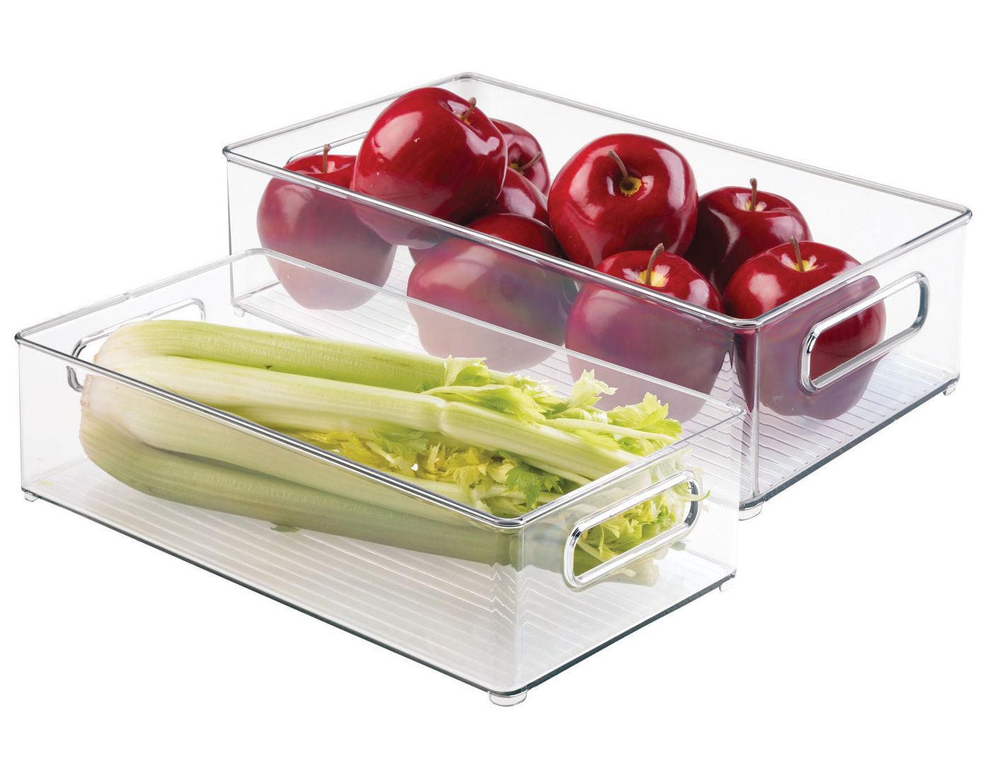 clear storage bins holding produce