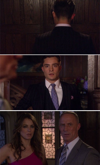 Chuck opening a door and finding his father Bart talking to a woman