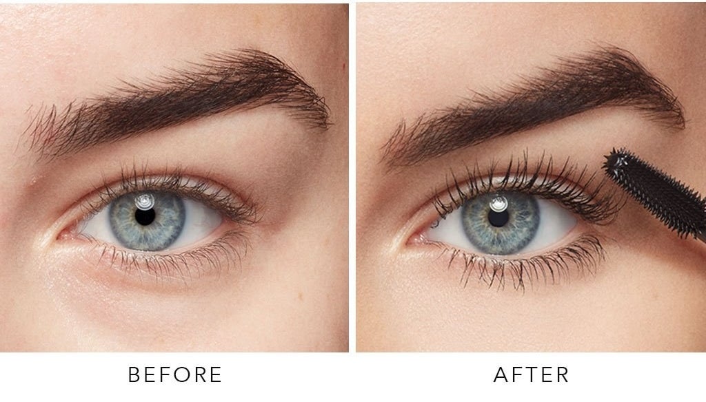 Model's before-and-after of their lashes looking much longer and voluminous after using the mascara