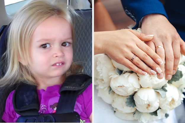 Girl frowning meme and two wedding rings.