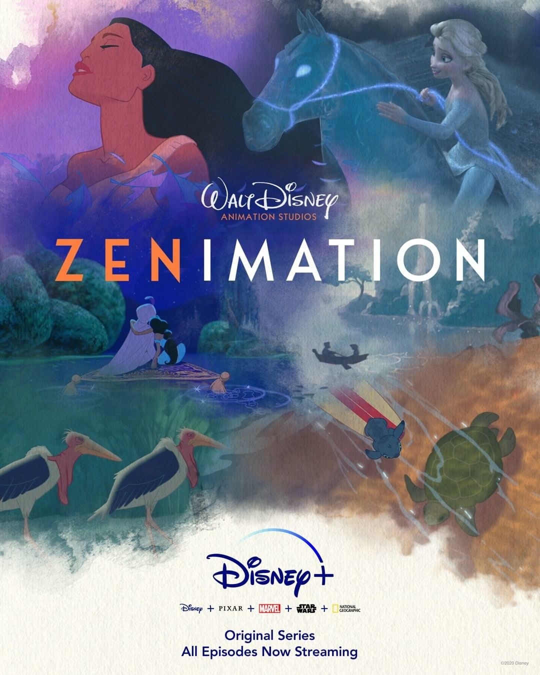 various soothing scenes from disney films making up the zenimation poster