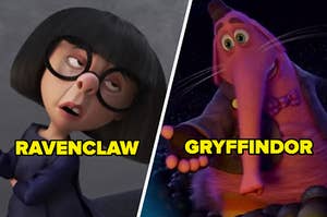 Edna Mode labeled Ravenclaw and Bing Bong labeled Gryffindor