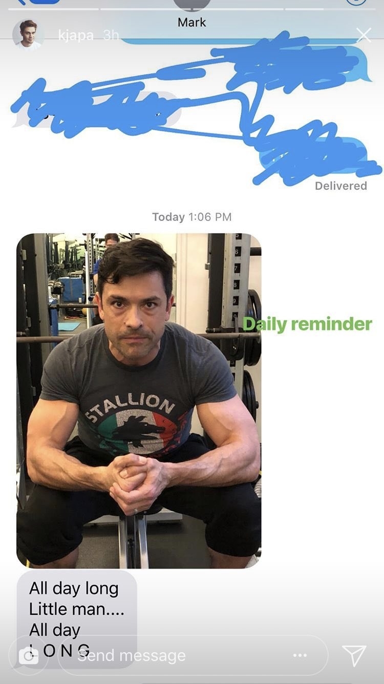 KJ Apa shared a text exchange with a photo from Mark Consuelos at the gym