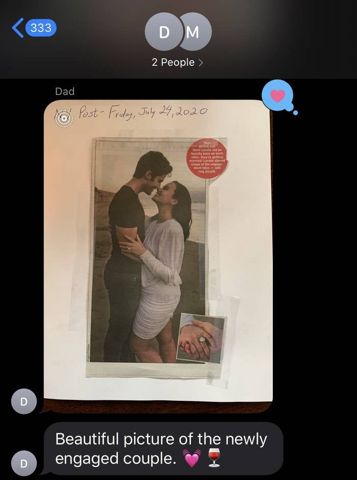 Max Ehrich&#x27;s dad shared a picture of Demi and Max&#x27;s engagement cut out from the NY Post.