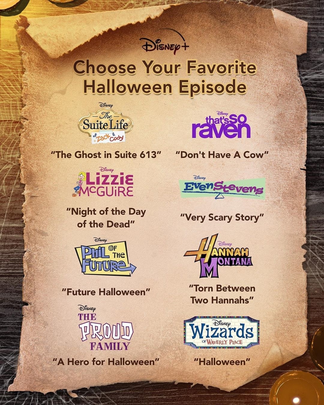 a list of the various halloween episodes from popular disney channel shows