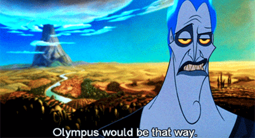 a gif of hades saying &quot;olympus would be that way&quot; and gesturing behind him