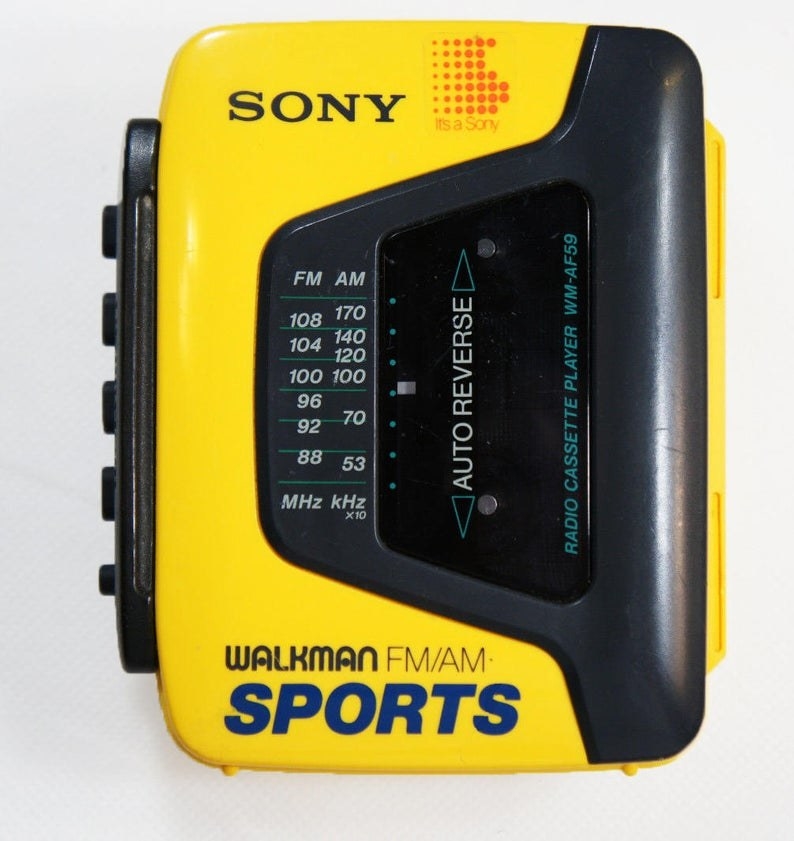 A yellow Sony Sports Walkman. 