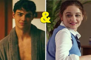 Peter Kavinsky is on the left with a robe on and Elle is on the right looking back