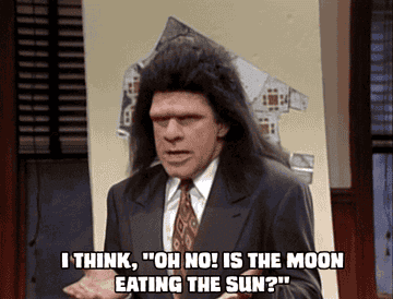 A caveman lawyer says &quot;I think, oh no, is the moon eating the sun&quot;