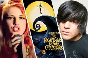 Hayley Williams from Paramore, The Nightmare Before Christmas, and a guy with an emo haircut 