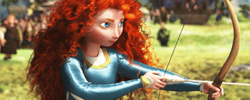 Gif of Merida pulling back an arrow and preparing to shoot 