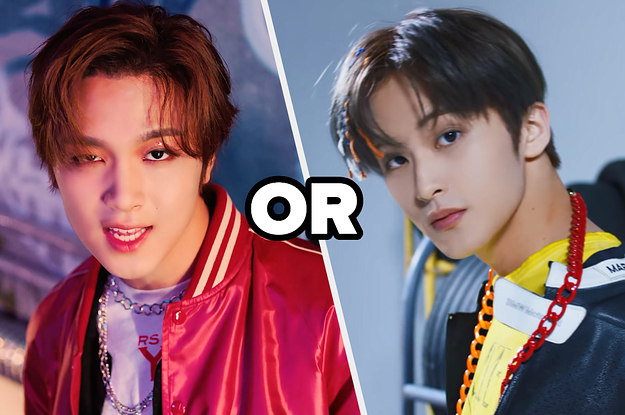 Images of Mark and Haechan looking into the camera from NCT's music videos
