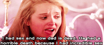 Grace saying, &quot;I had sex and now dad is dead. He had a horrible death because I had incredible sex&quot;