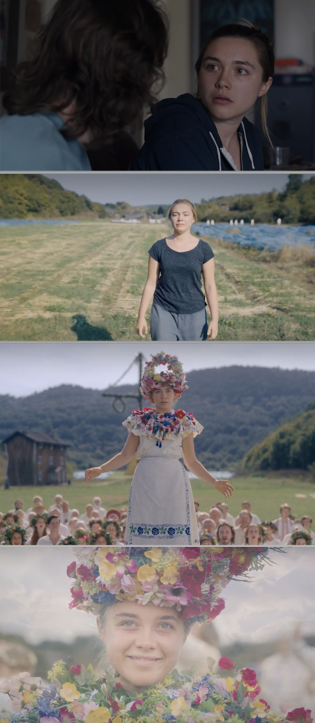 Dani in all gray-colored clothes throughout the movie, then slowly transitioning into more colorful outfits