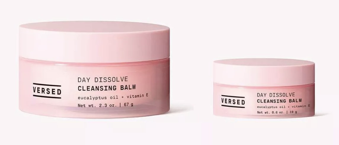 The cleansing balm in 2.3 oz size and 0.6 oz. size. 