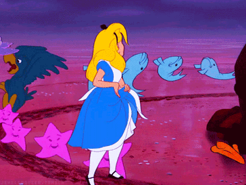 Gif of Alice being swept away by a purple sea