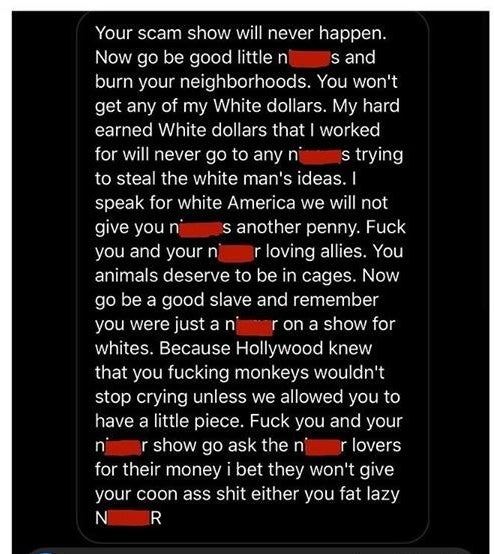 A screen grab of the racist messages Leslie David Baker received on Instagram