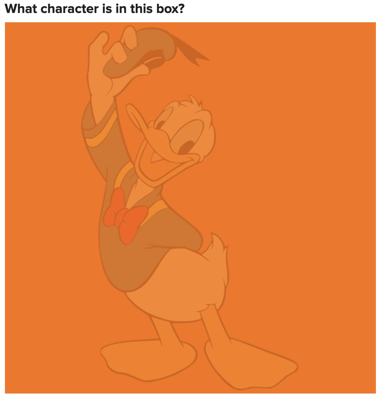An image of Donald Duck overlaid on a solid orange block 