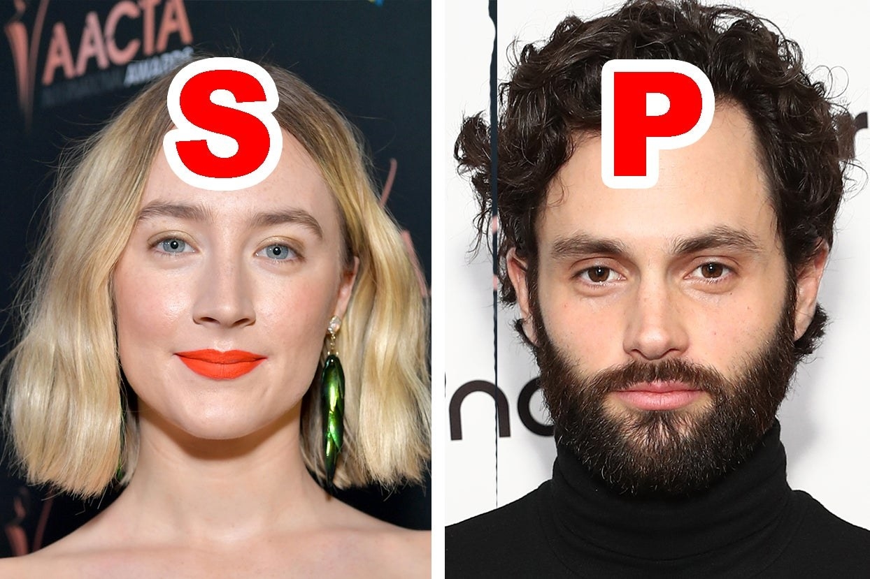 Side by side images of Saoirse Ronan and Penn Badgley
