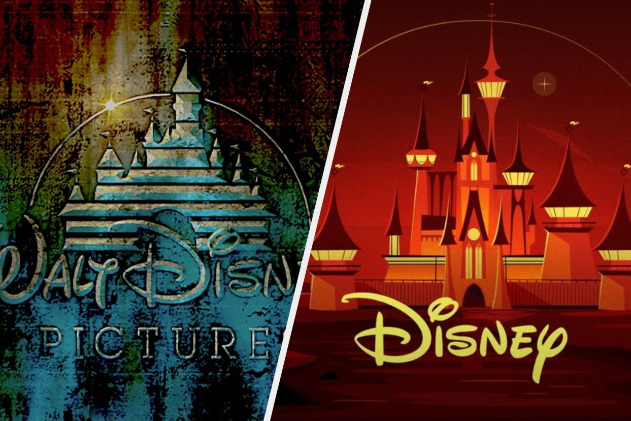 Side-by-side images of the Disney castle logo in both a steampunk style and a retro futuristic style