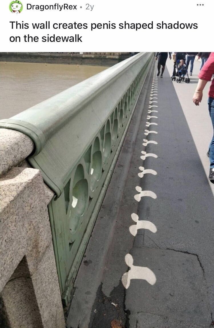 A bridge is casting shadows that look like penises