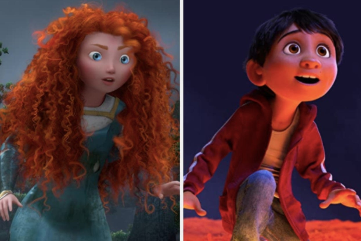 Side-by-side images of Merida from Brave and Miguel from Coco
