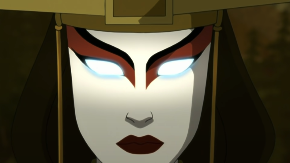 Avatar Kyoshi; she is in the Avatar state, as seen by her blue-lit eyes