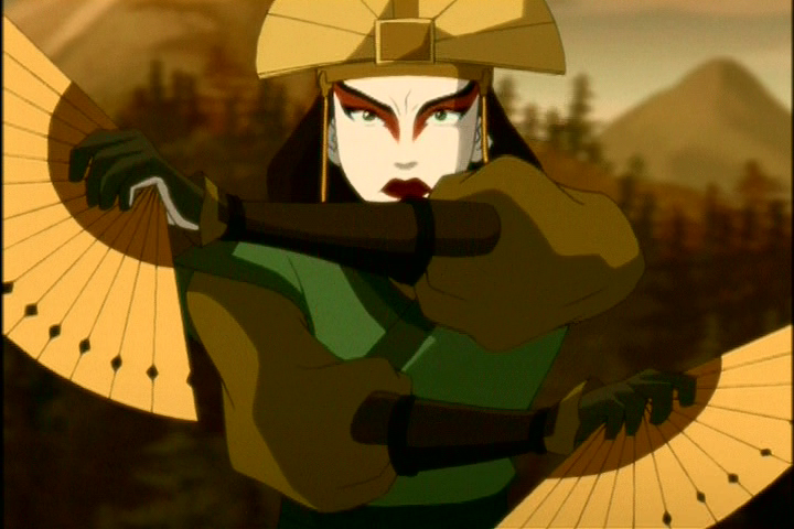 Avatar Kyoshi engaged in battle using her fans