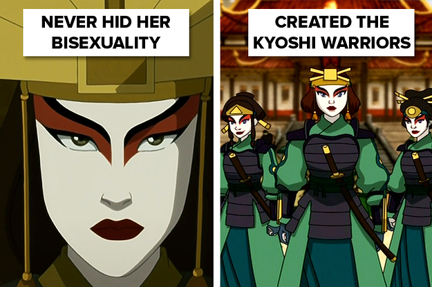 Left: Avatar Kyoshi looking face-on (the caption reads: