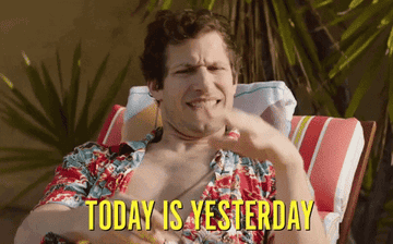 Andy Samberg in &#x27;Palm Springs&#x27; saying &quot;Today is yesterday but tomorrow is also today&quot;