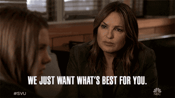 A GIF of Olivia Benson from Law &amp;amp; Order: SVU saying &quot;We just want what&#x27;s best for you&quot;