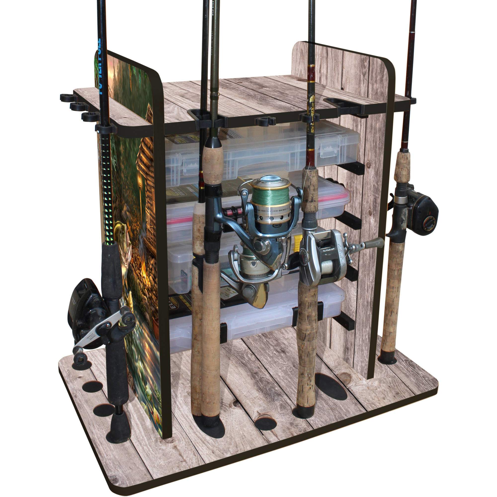 The Rush Creek Creations 14 Fishing Rod Rack with 4 Drawer Storage