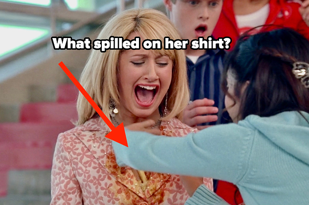 Sharpay Evans with a question: what spilled on her shirt?