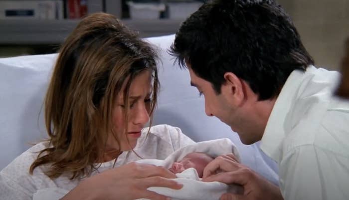 Rachel and Ross meeting their baby after Rachel gave birth