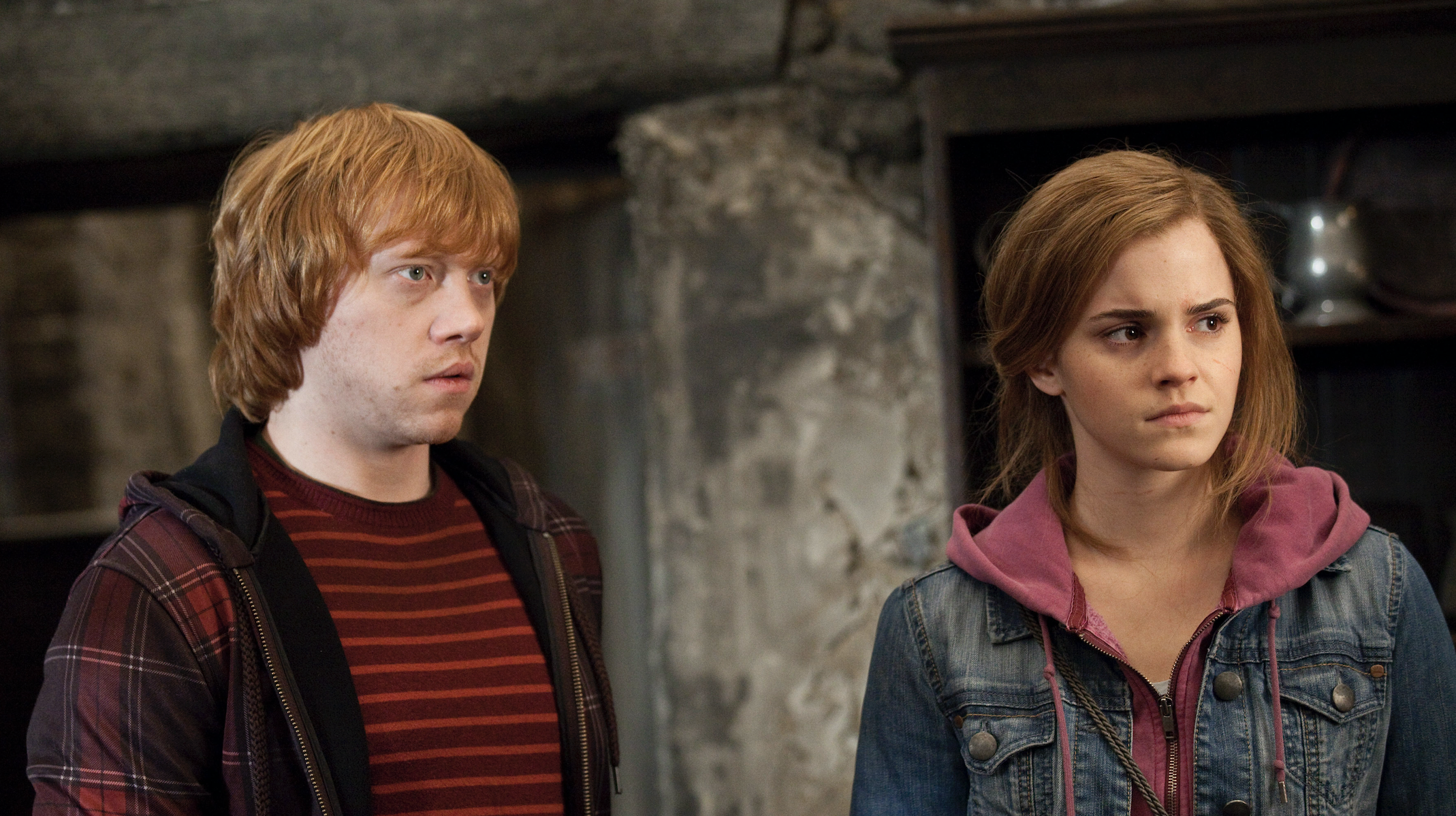 Ron and Hermione looking serious