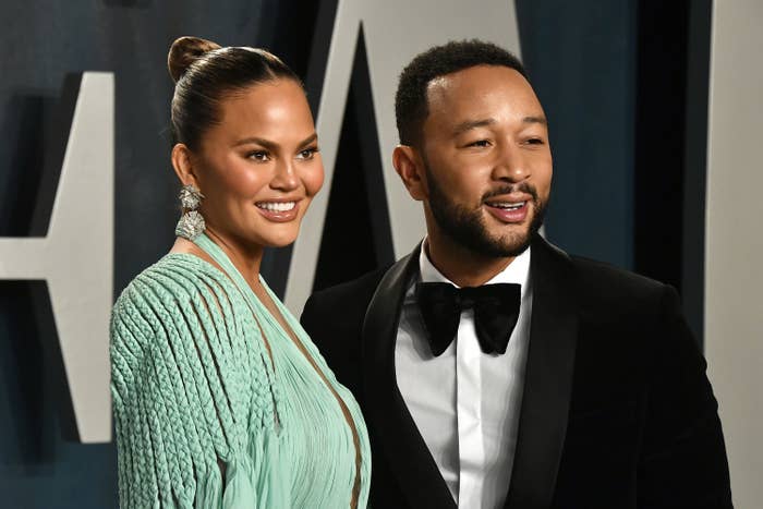 Chrissy Teigen and John Legend attend the 2020 Vanity Fair Oscar Party