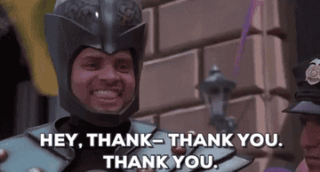 A man in fantasy costume says thank you. 
