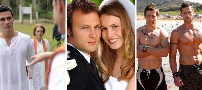 Three images from Home and Away: A cult, a marriage, a gang.