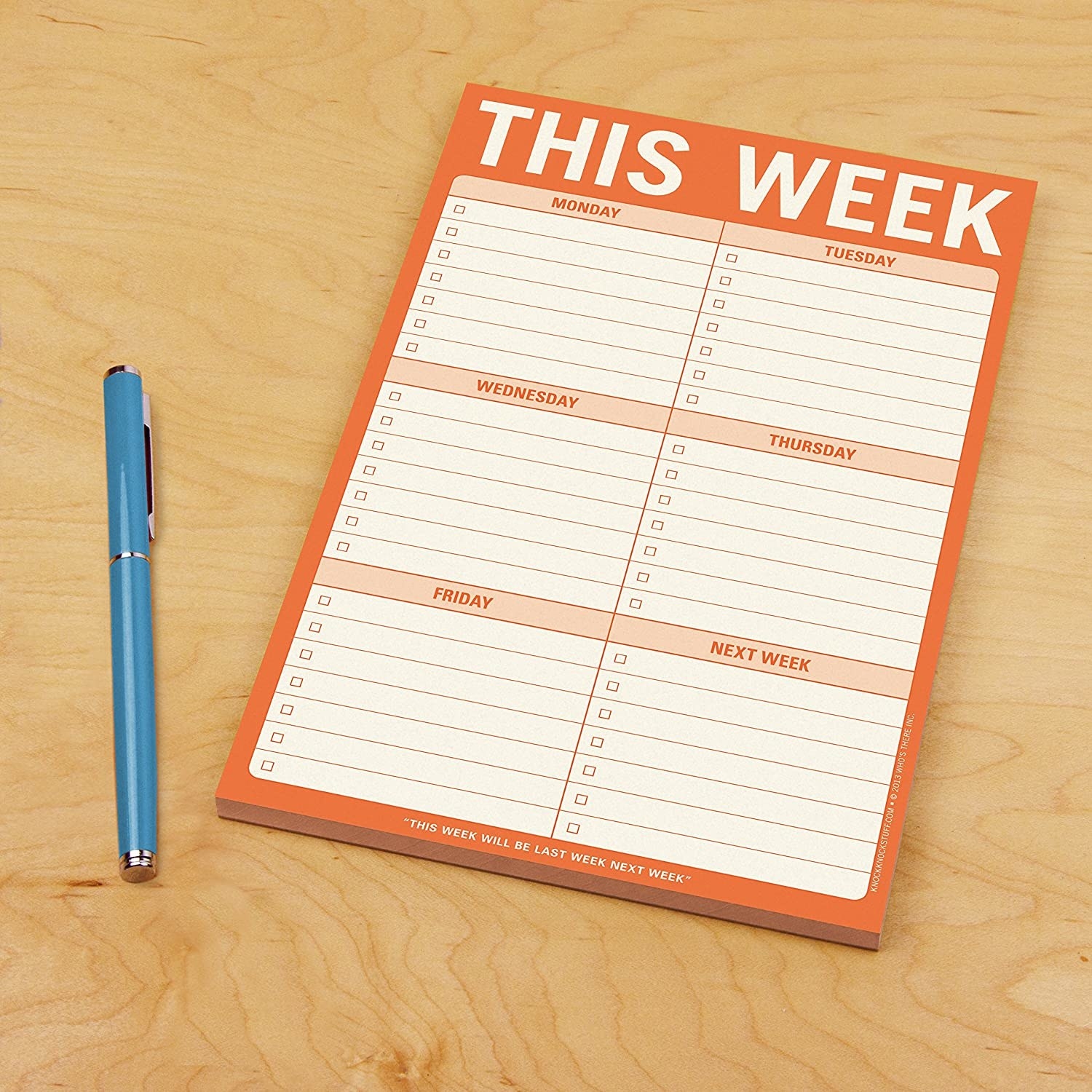 A notepad with space to write under for each weekday and next week's goals 