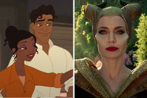 Tiana and Prince Naveen from Princess and the Frog and Maleficent 