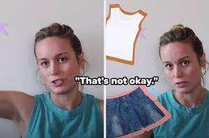 brie larson vlogging with text "that's not okay"
