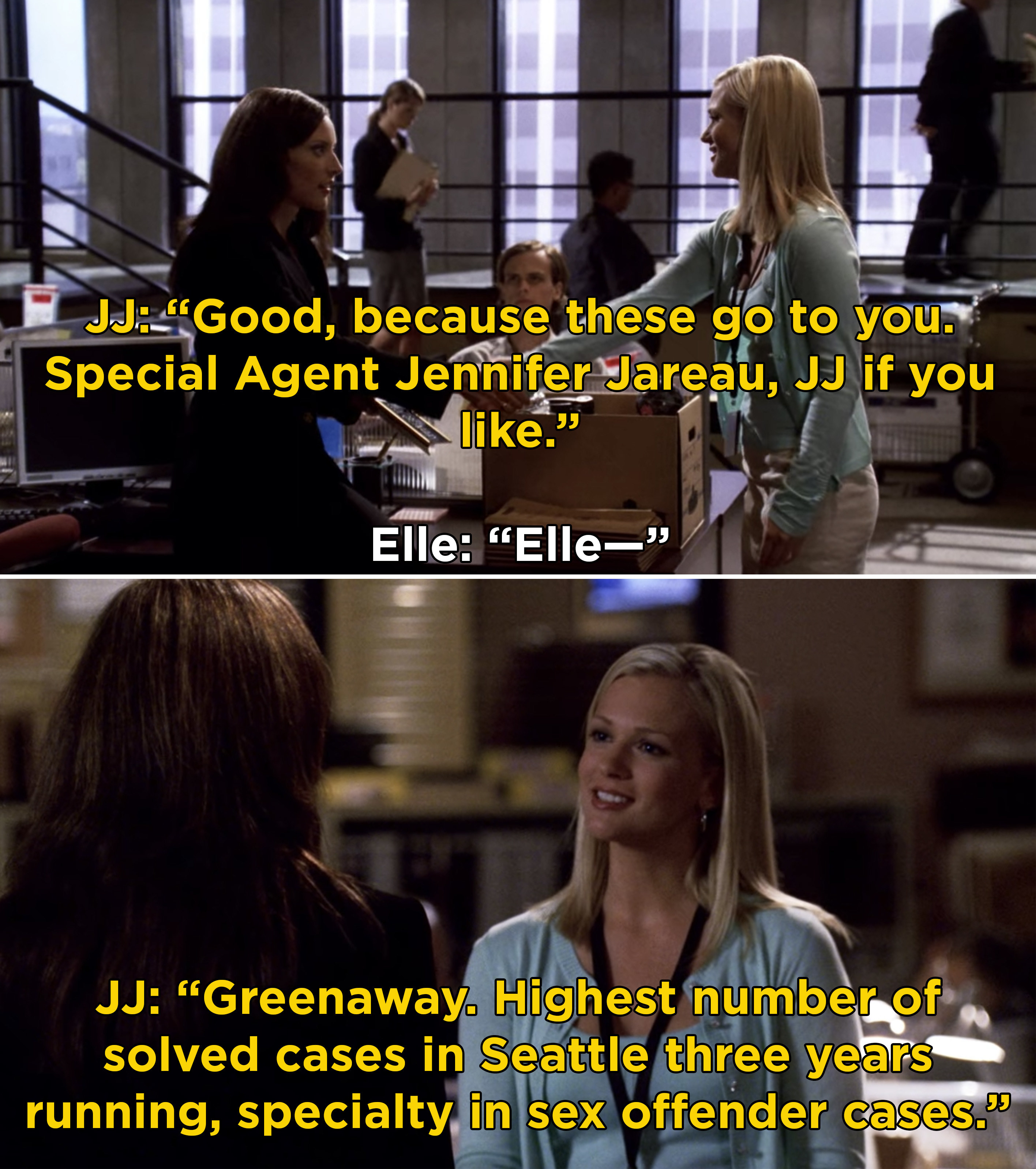 JJ introducing herself to Elle