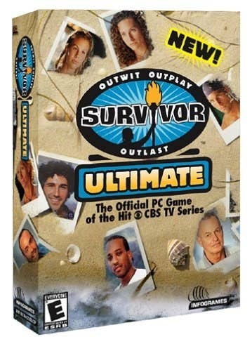 A Survivor PC box that has faces of some of the cast with sand in the background.
