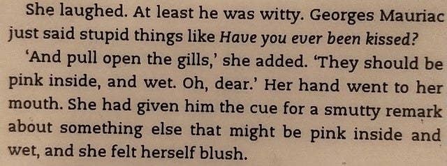 Text about a woman describing her vagina using the words &quot;pink,&quot; &quot;wet,&quot; and &quot;gills.&quot; 