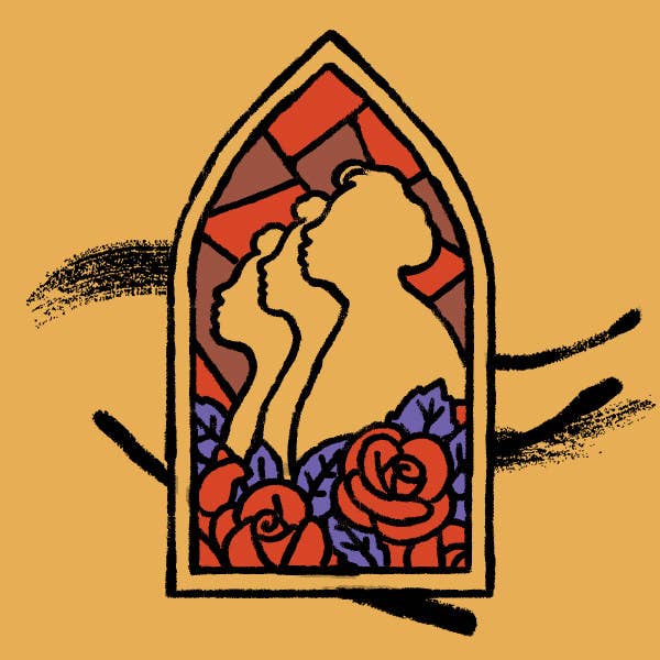 Illustrated drawing of a stained glass window