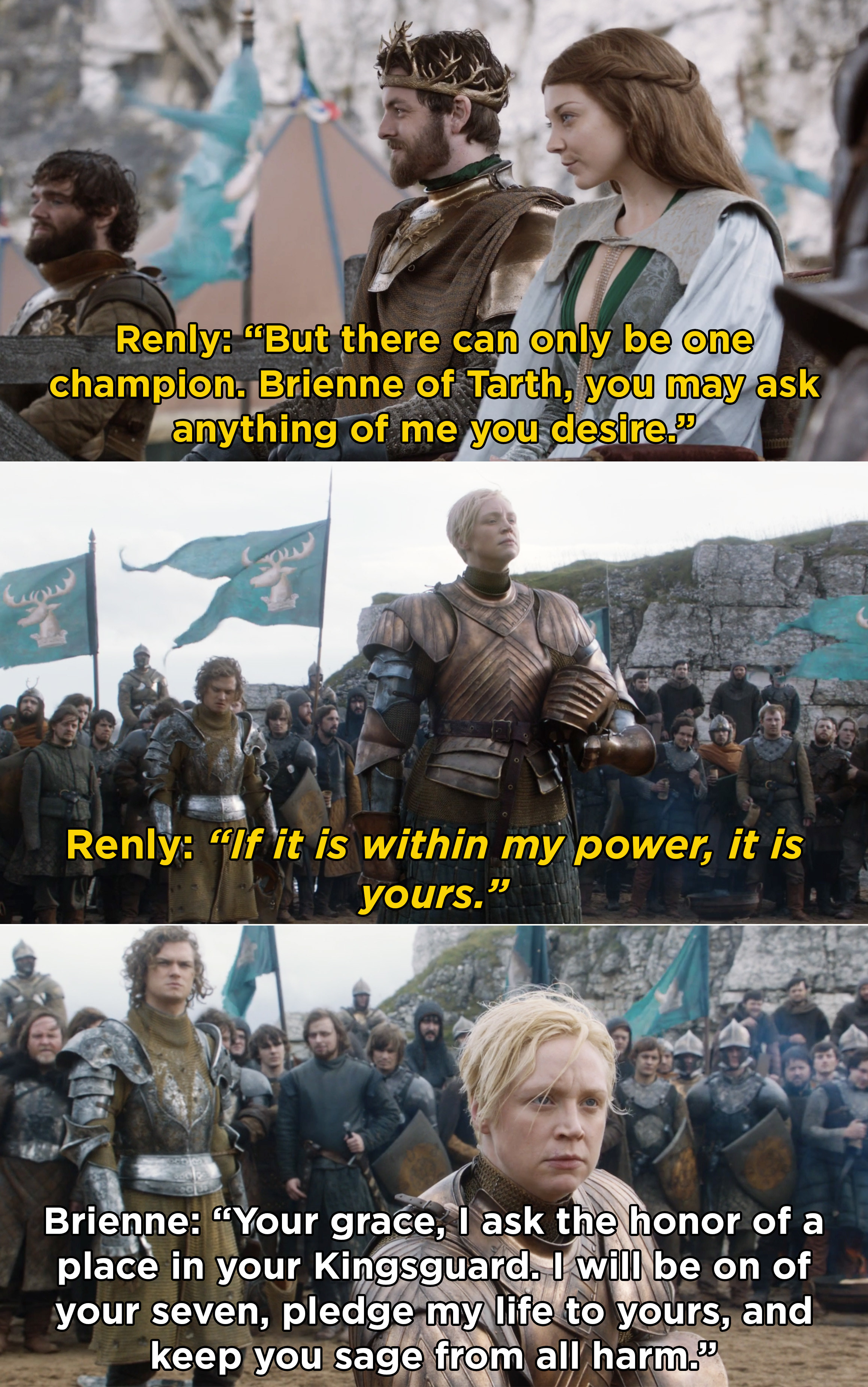 Brienne asking Renly for a place in his Kingsguard